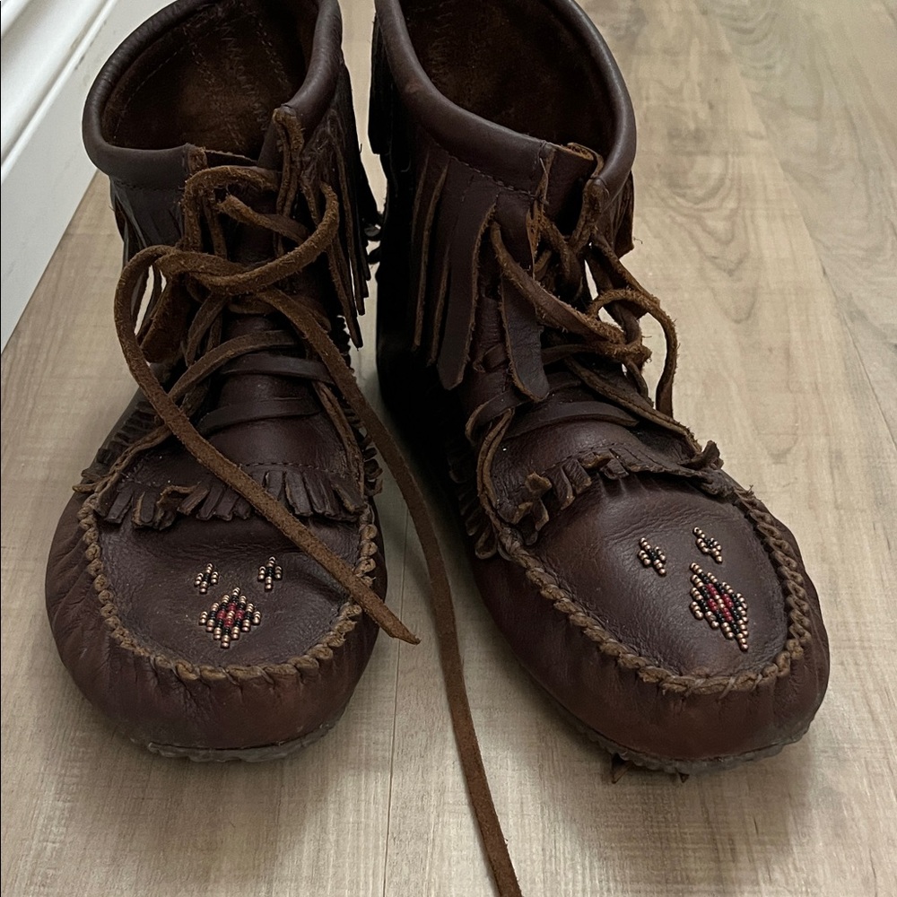 Brown Leather Ankle Boots with Fringe